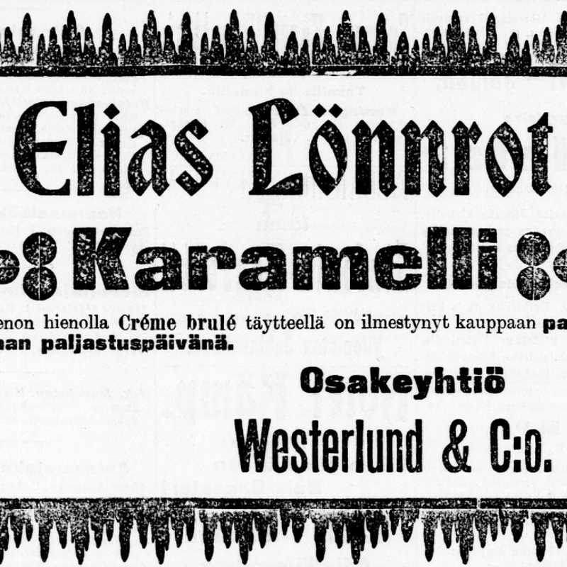 Elias Lönnrot syntyi 9.4.1802. Sata vuotta myöhemmin hän sai oman karamellin "hienon hienolla Créme brulé täytteellä". Ilmoitus on julkaistu Uudessa Suomettaressa 21.10.1902.

Karamellit, postikortit ja muut oheistuotteet liittyvät Lönnrotin patsaan paljastamiseen. Lue siitä lisää Lotte Tarkan artikkelista "Lönnrotin patsaan juurella" Kalevalaseuran blogissa! 

👉  https://kalevalaseura.fi

#EliasLönnrot